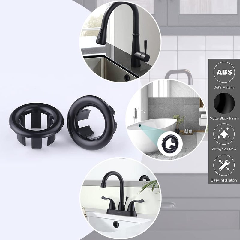 SKYPIA 4 Pcs Sink Overflow Ring Set Bathroom Accessary Kitchen Bathroom Sink Basin Overflow Cover Vanity Sink Overflow Cover (Black) - Image 5